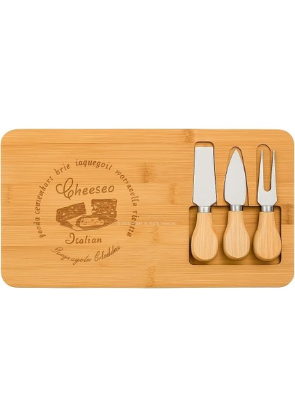 Peynir Sunum Tahtası, 38X17 cm Bambu Servis Tahtası, 3 Parça Bıçaklı Set, Özel Oyma Bölmeli, Sunum ve Ikramlar Için Ahşap