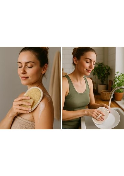 Eldione Oval Kabak Lifi – Çift Taraflı Doğal Banyo Kesesi ve Antibakteriyelli Sağlıklı Bulaşık Lifi Süngeri, 15X11 Cm, Rovin Kumaşlı, Exfoliating Lif Cilt Yenileyici Canlandırıcı Etki, Selülit Karşıtı