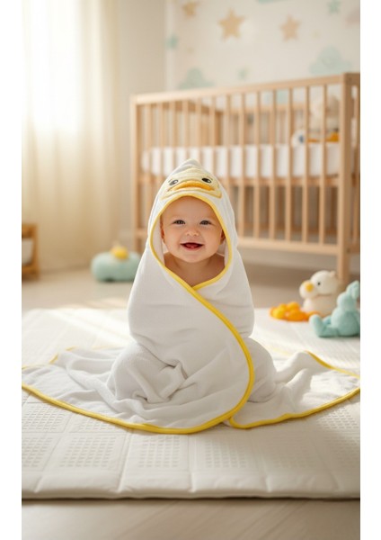 Pamuklu Yumuşacık Kız-erkek Yenidoğan/bebek Banyo Havlu Kundak SARI / ÖRDEK