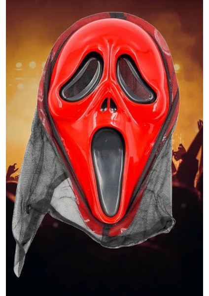 Halloween Maske Çığlık Arkası Tüllü Kırmızı