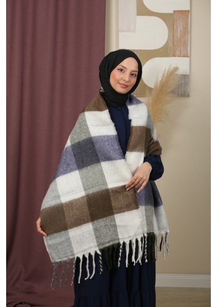 Çift Taraflı Ekose Kışlık Omuz Şalı