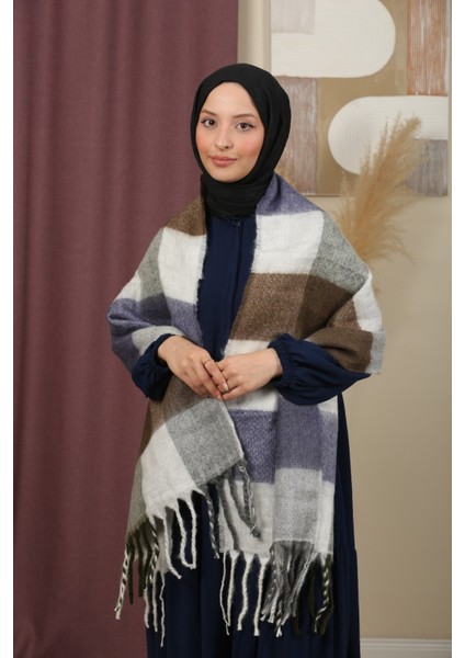 Çift Taraflı Ekose Kışlık Omuz Şalı modelleri