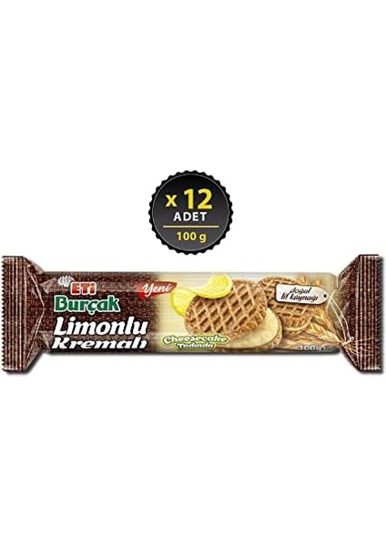 Eti Burçak Limonlu Kremalı Yulaflı Bisküvi 100 G x 12 Adet