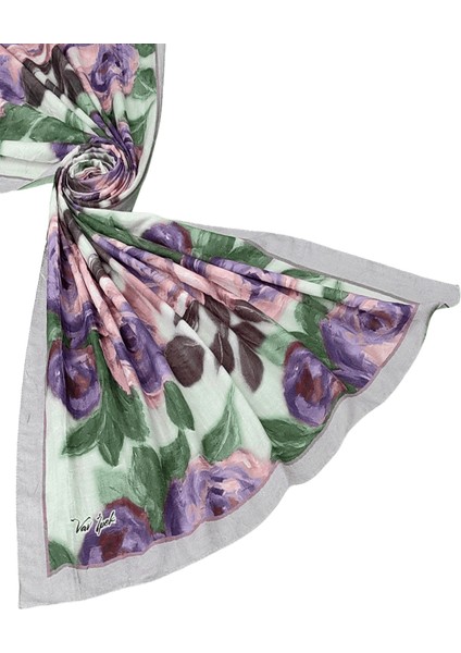 Vav Ipek Bambu Kraş Pamuk Şal – Gül Desenli, Yumuşak ve Nefes Alabilen Şal