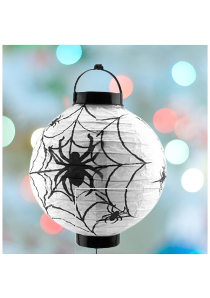 Halloween Cadılar Bayramı Japon Feneri Pilli 20 cm Beyaz Örümcek Desenli Korku Aksesuarı indirimleri
