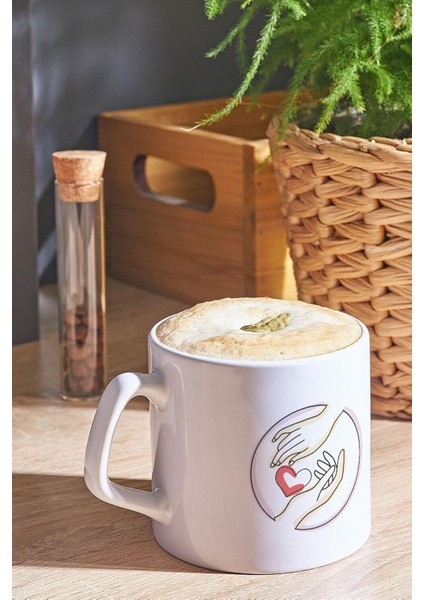 Piktogram Tasarımlı Tutuşan Eller Kahve Kupa Çay Kahve Bardağı