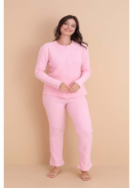 MR-8451 Boydan Düğmeli Yumuşacık Kumaşlı Kışlık Kadın Pijama Takımı