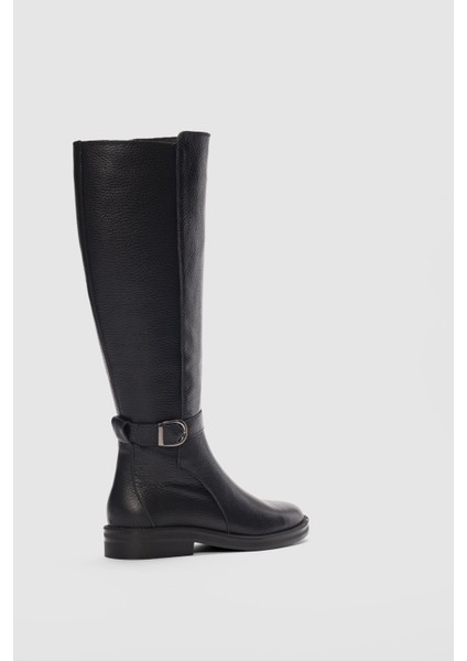 Zevon Hakiki Deri Yandan Fermuarlı Bilekten Ayarlanabilir Toka Detaylı Kadın Çizme-Siyah fiyatları