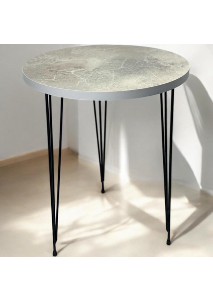 Tekli Yuvarlak Zigon Sehpa (Beyaz Füme) Metal Tel Ayak