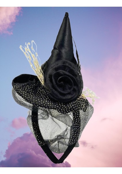 Halloween Cadılar Bayramı Taç Mini Cadı Şapkalı Tüllü Güllü Siyah fiyatları
