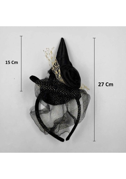 Halloween Cadılar Bayramı Taç Mini Cadı Şapkalı Tüllü Güllü Siyah fırsatları