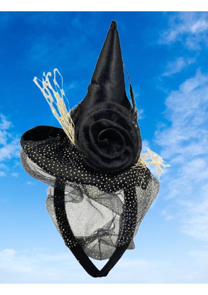 Halloween Cadılar Bayramı Taç Mini Cadı Şapkalı Tüllü Güllü Siyah indirimleri