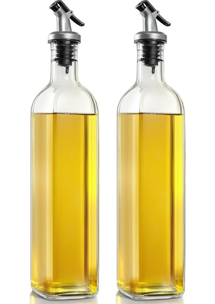 2’li Cam Yağdanlık Seti – 500 ml Sızdırmaz Kapaklı Damlatmaz Yağ Şişesi, Zeytinyağı ve Sirke Için Cam Yağlık, Sıvı Yağ Saklama ve Dökme Şişesi