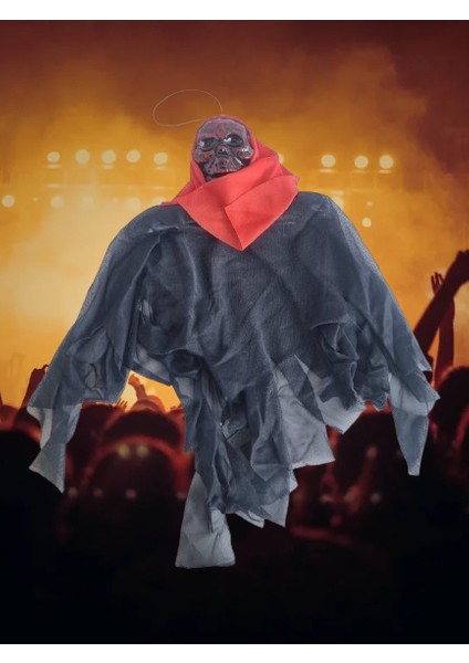 Halloween Cadılar Bayramı Iskelet Korkuluk 40CM Siyah -Kırmızı Kapı Oda Korku Aksesuarı