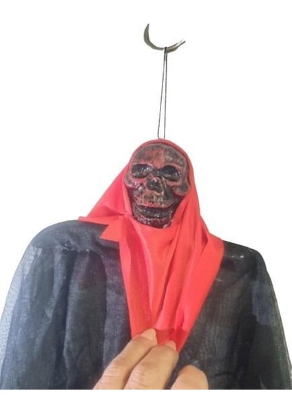 Halloween Cadılar Bayramı Iskelet Korkuluk 40CM Siyah -Kırmızı Kapı Oda Korku Aksesuarı