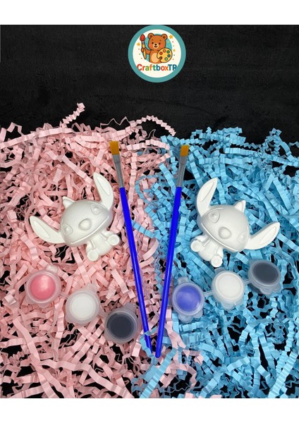 Sevgililere Özel Stitch&angel Taş Boyama Seti/kendin Yap, Doğum Günü, Karne,etkinlik,tatil Hediyesi