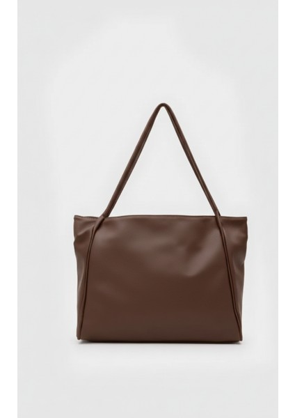 Kadın Suni Deri Kahve Trend Model Minimal Maxi Boy Omuz Çantası fiyatları