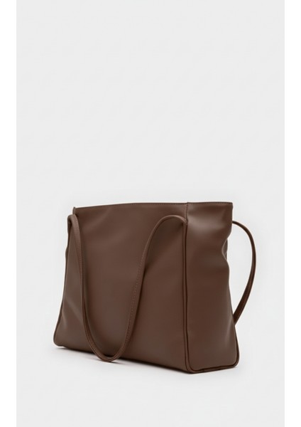 Kadın Suni Deri Kahve Trend Model Minimal Maxi Boy Omuz Çantası indirimleri