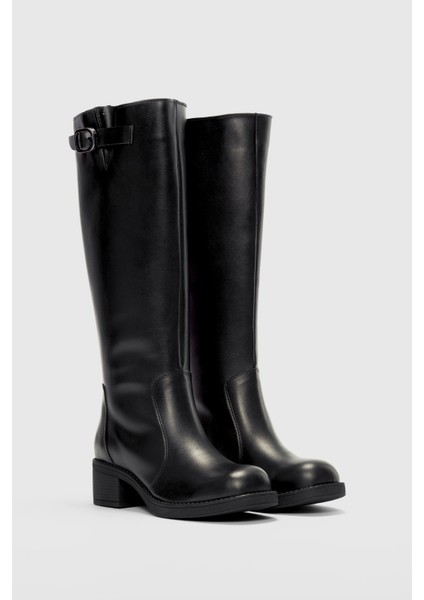 Galtrix Oval Burun Ayarlanabilir Toka Detaylı Kadın Çizme- Siyah fırsatları