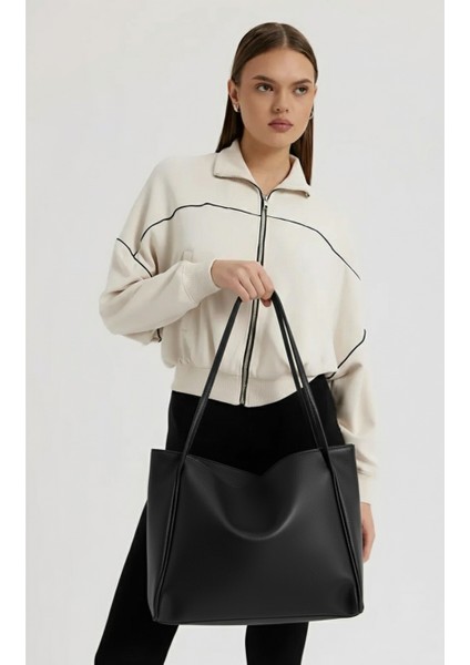 Kadın Suni Deri Siyah Trend Model Minimal Maxi Boy Omuz Çantası modelleri