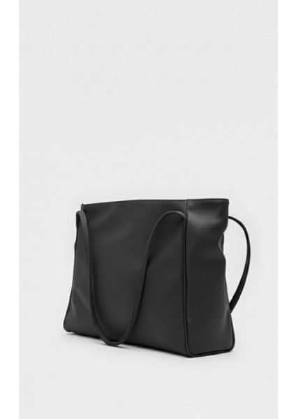 Kadın Suni Deri Siyah Trend Model Minimal Maxi Boy Omuz Çantası indirimleri