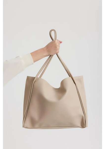 Kadın Suni Deri Krem Trend Model Minimal Maxi Boy Omuz Çantası fırsatları