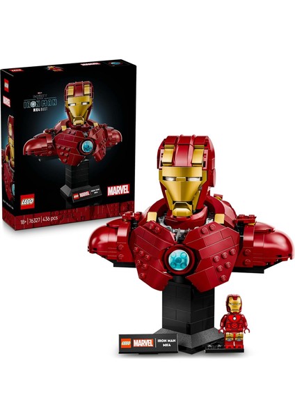 | Iron Man Mk4 Büstü 76327, Yetişkin Kadınlar ve Erkekler Için Baskılı Bir Isim Levhası ve Iron Man Minifigürü Içeren Model Yapım Seti, Hediye Fikri (436 Parça)