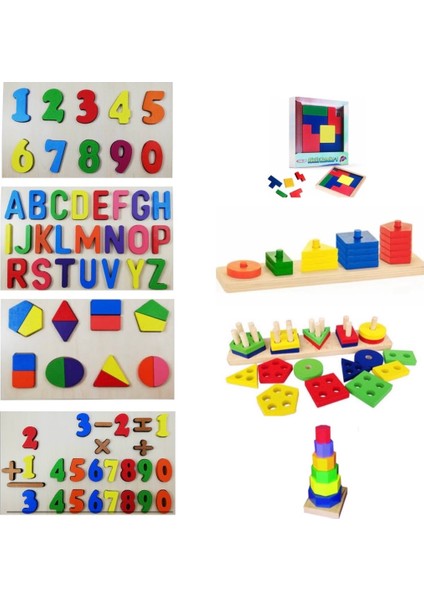 Anaokulu Ahşap Oyuncak 8’li Kavram Seti Yapboz Geometrik Şekiller