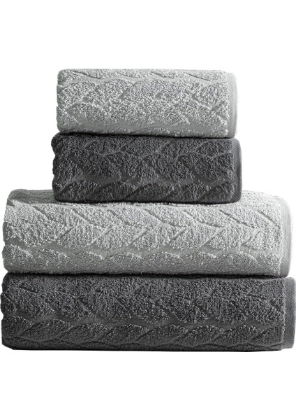 Sarmaşık Çift Renk Havlusu, 4'lü Paket 2 Parça (70X140),2 Parça (50X90) Yumuşak ve Emici, Kaliteli Günlük Kullanıma UYGUN%100 Pamuk Havlu ( -Gri)