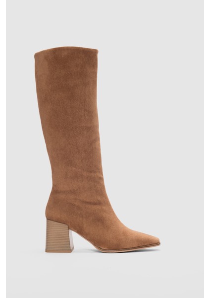 Liore Küt Burun Kadın Çizme- Taba Süet