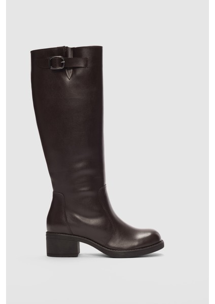 Galtrix Oval Burun Ayarlanabilir Toka Detaylı Kadın Çizme- Kahverengi