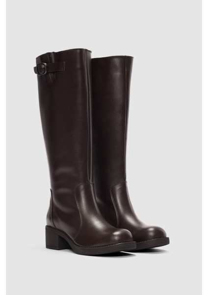 Galtrix Oval Burun Ayarlanabilir Toka Detaylı Kadın Çizme- Kahverengi fırsatları