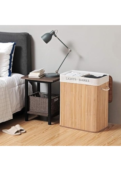Bambu Katlanabilir Kirli Çamaşır Sepeti, Yıkanabilir Astar Torbalı, Sele Görünümlü Şık ve Dayanıklı Çamaşır Sepeti, Kapaklı ve Ergonomik Tasarım (2 Bölmeli) fiyatları