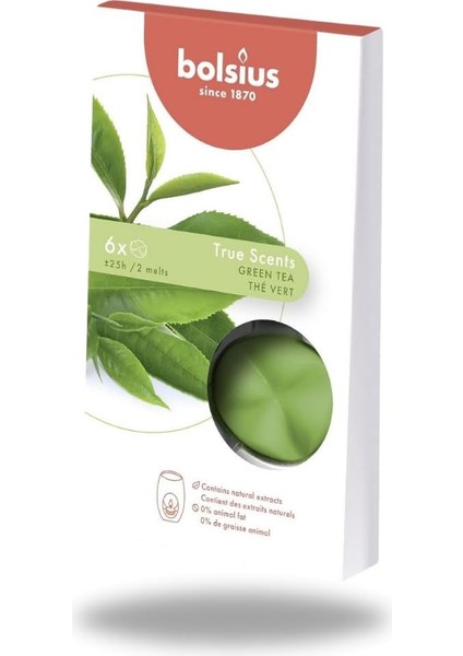 Kokulu Buhardanlık Eritme Mum Tableti - Yeşil Çay Kokulu - 6 Yuvarlak Şekilli Renkli Tablet Mum - 2-3 Kere Eritme ile Toplamda Yaklaşık 25 Saat Koku Deneyimi