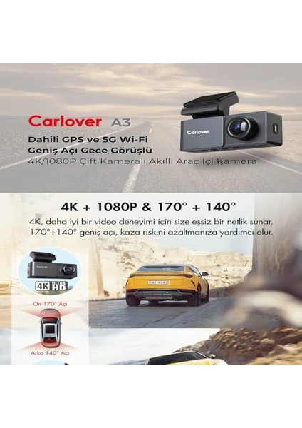 A3 4K Wifi Dahili Gps Araç Kamerası modelleri