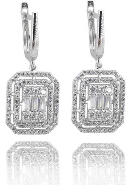 925 Ayar Gümüş Baget Zirkon Taşlı Küpe modelleri