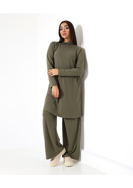 Kadın Boğazlı Yün Viskon Uzun Büyük Beden Kazak