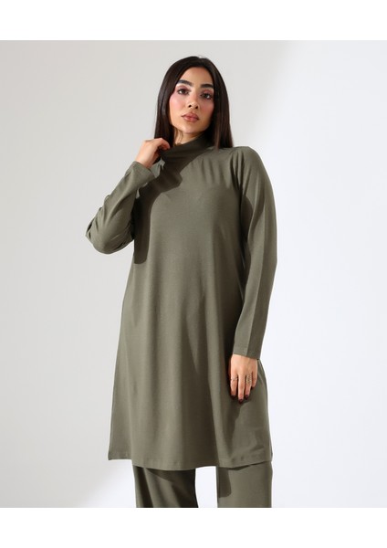 Kadın Boğazlı Yün Viskon Uzun Büyük Beden Kazak