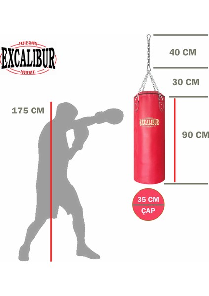 Klasik Boks Torbası 90 x 35 cm Kırmızı fiyatları