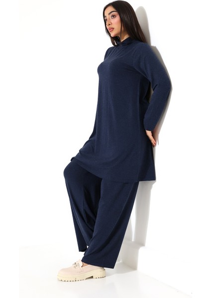 Kadın Boğazlı Yün Viskon Uzun Büyük Beden Kazak