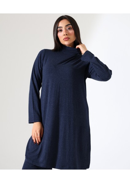 Kadın Boğazlı Yün Viskon Uzun Büyük Beden Kazak