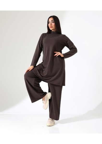 Kadın Boğazlı Yün Viskon Uzun Büyük Beden Kazak