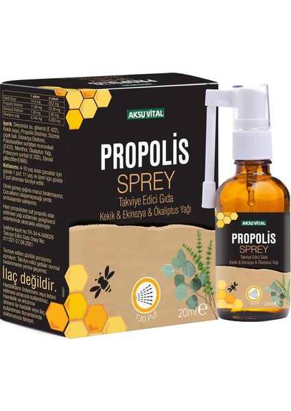 Aksuvital Propolisli Boğaz Spreyi 20ML | Kekik, Ekinezya ve Okaliptus Yağı Içerikli | Doğal Ağız ve Boğaz Bakımı | Ferahlatıcı Sprey Form | Türkiye Menşeli