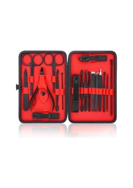 18 Parça Profesyonel Manikür Pedikür Seti – Tırnak Bakım Kiti, Siyah Çelik Aletler, Taşınabilir Deri Çanta modelleri