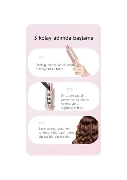 Pluzz Otomatik Saç Maşası Kalın Su Dalgası 32MM - 30 Saniyede Isınma (Pembe)