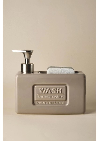 Ashley Taupe Porselen Sıvı Sabunluk – 750 Ml, Sünger Hazneli Mutfak ve Banyo Sabunluğu
