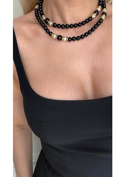 Siyah Inci & Altın Kaplama Detaylı Uzun Premium Kolye fiyatları