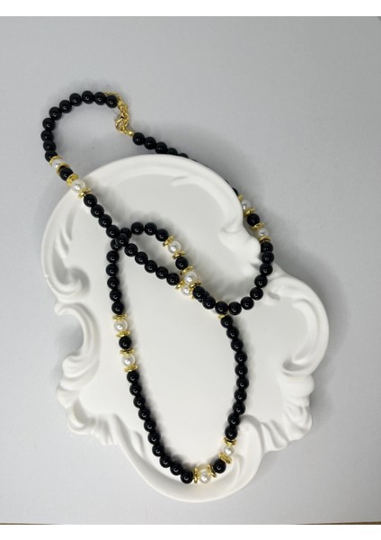 Siyah Inci & Altın Kaplama Detaylı Uzun Premium Kolye fırsatları