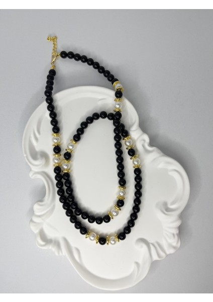 Siyah Inci & Altın Kaplama Detaylı Uzun Premium Kolye indirimleri