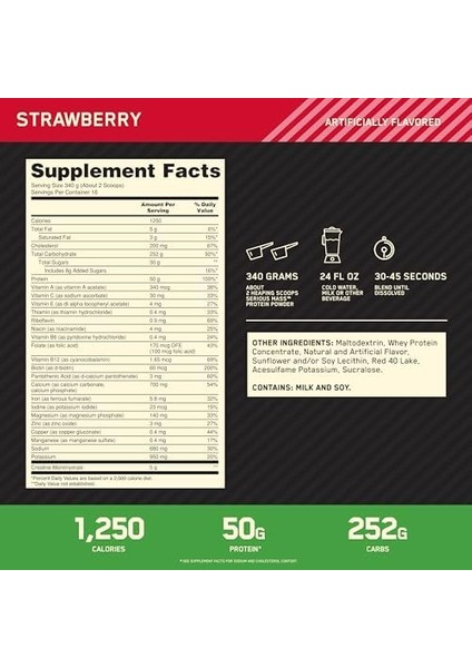 On Optimum Nutrition Serious Mass Çilek Aromalı 5.45KG 16 Servis modelleri